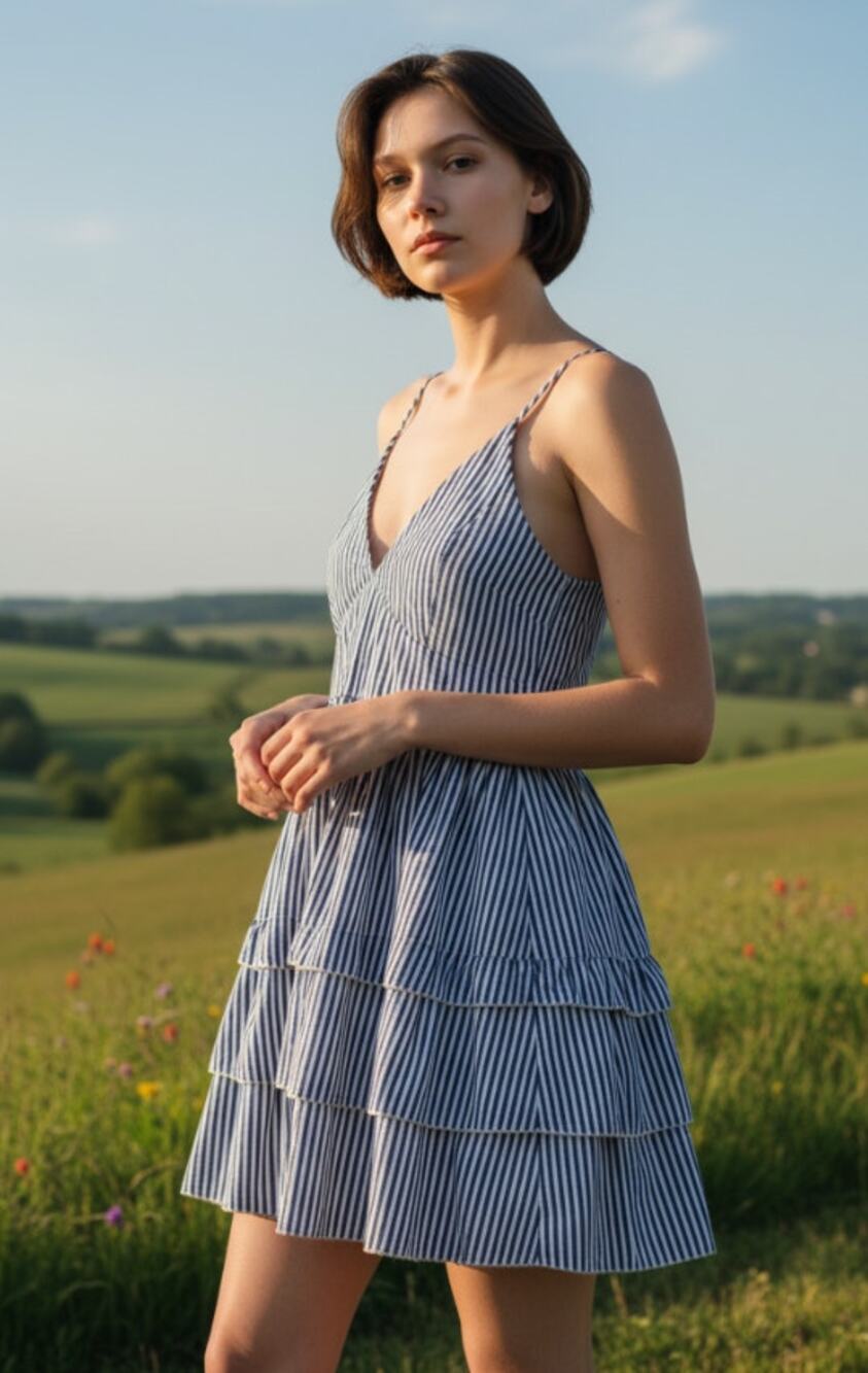 London's Calling Womens Size Large Blue White Striped Ruffle Mini Sundress